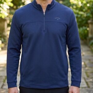 Callaway Mens Navy Blue Ribbed Quarter Zip Golf Pullover Sweatshirt XXL